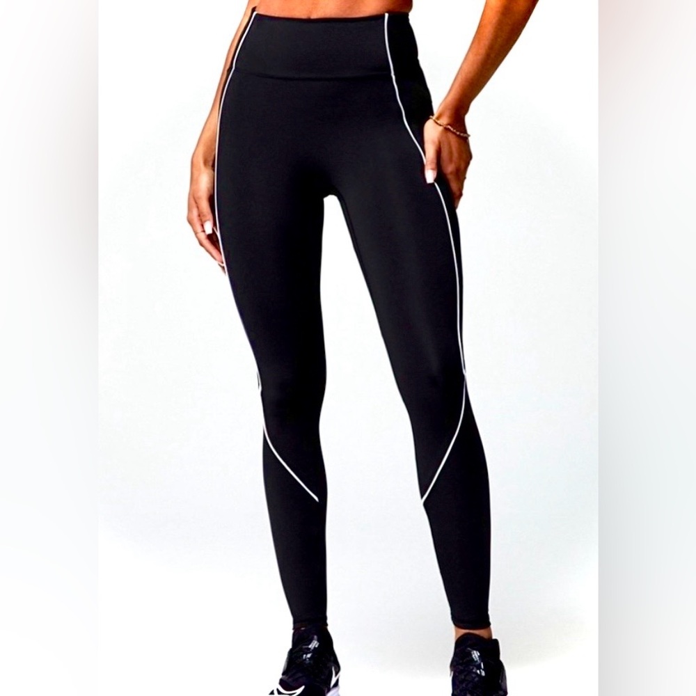 Fabletics Motion 365 Black Leggings with White Accents